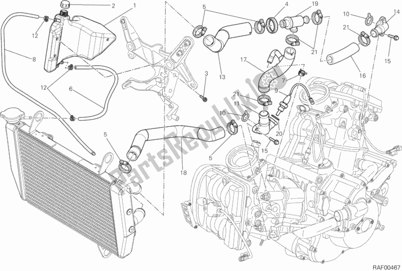 All parts for the Cooling Circuit of the Ducati Multistrada 1200 S Pikes Peak Brasil 2015